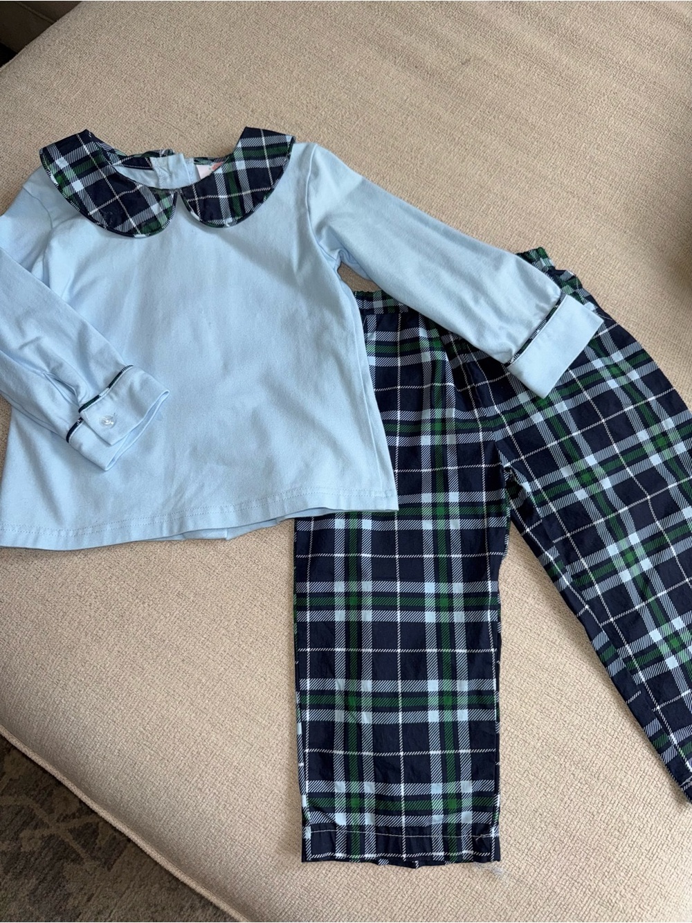 Stitchy Fish Boys 2T 2pc Light Blue Long Sleeve Plaid Shirt & Pants Set